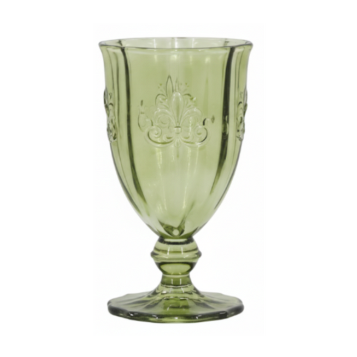 Chic Antique Saint-Émilion Weinglas Grün mit Reliefmuster im Shabby Chic Stil