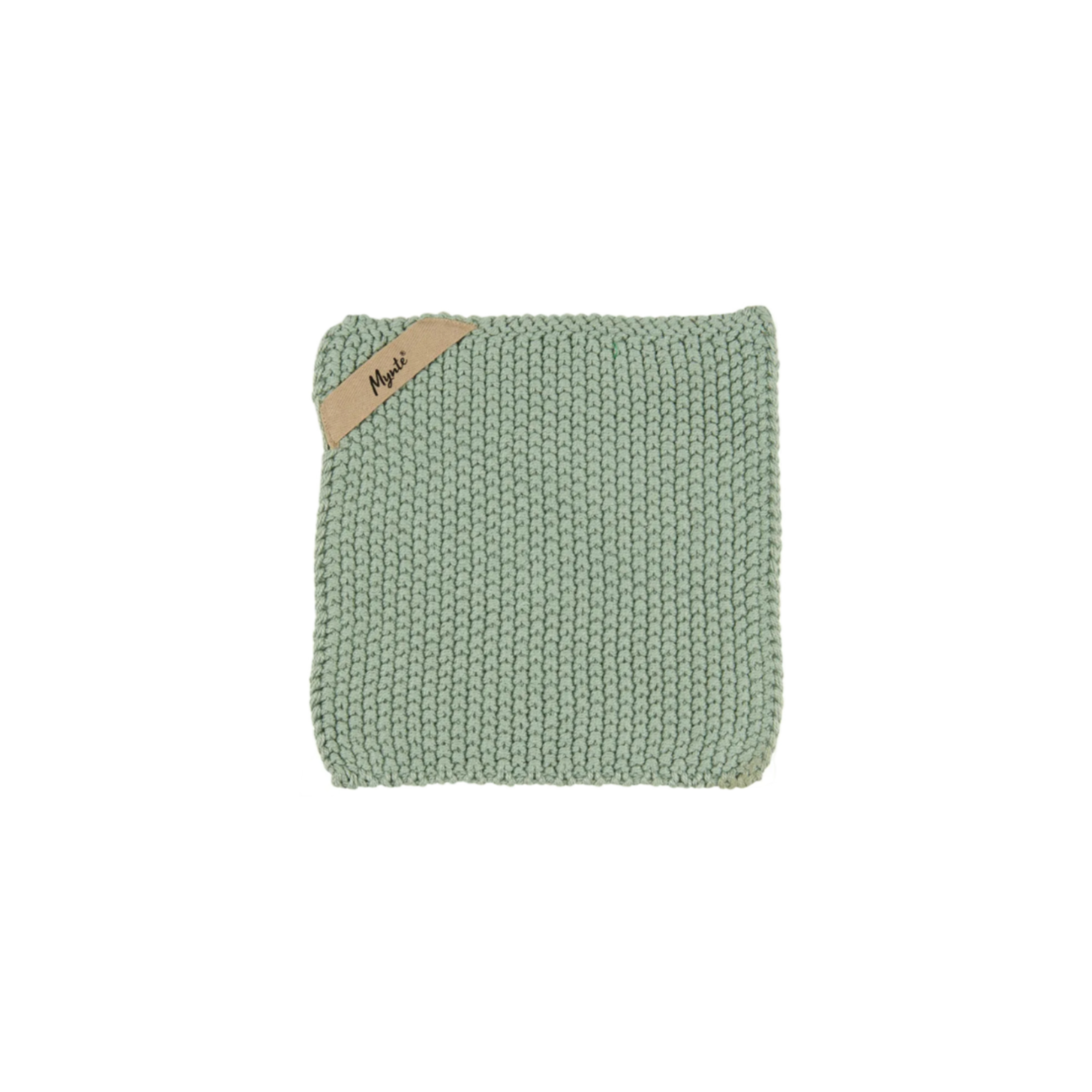 Ib Laursen Mynte Topflappen staubig grün gestrickt aus Baumwolle im skandinavischen Küchenstil