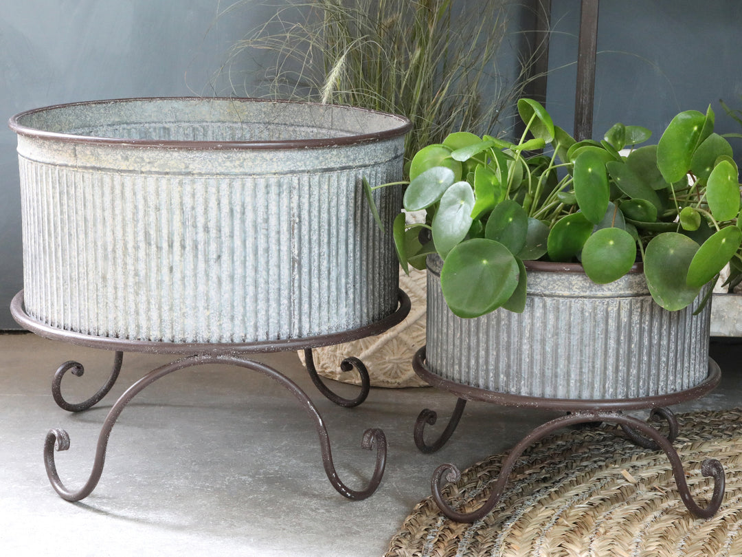 Chic Antique Empore Übertopf im Vintage Landhausstil dekoriert mit Pflanzen und Laternen