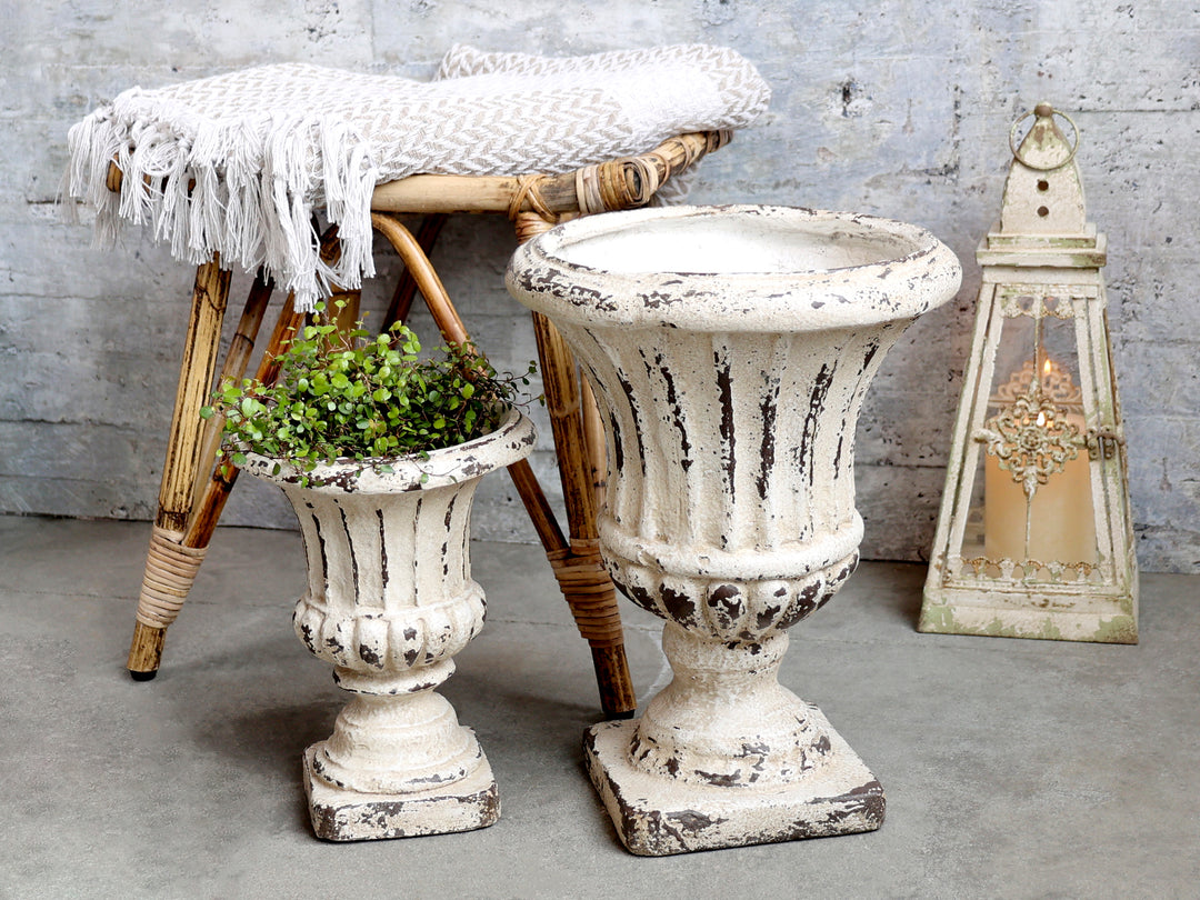 Pflanzgefäß auf Fuß von Chic Antique in Antique Creme als dekorativer Blumentopf