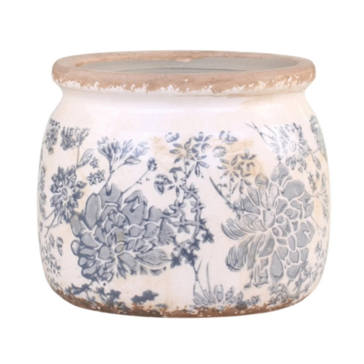 Chic Antique Blumentopf Opal aus Keramik mit französischem Ornament