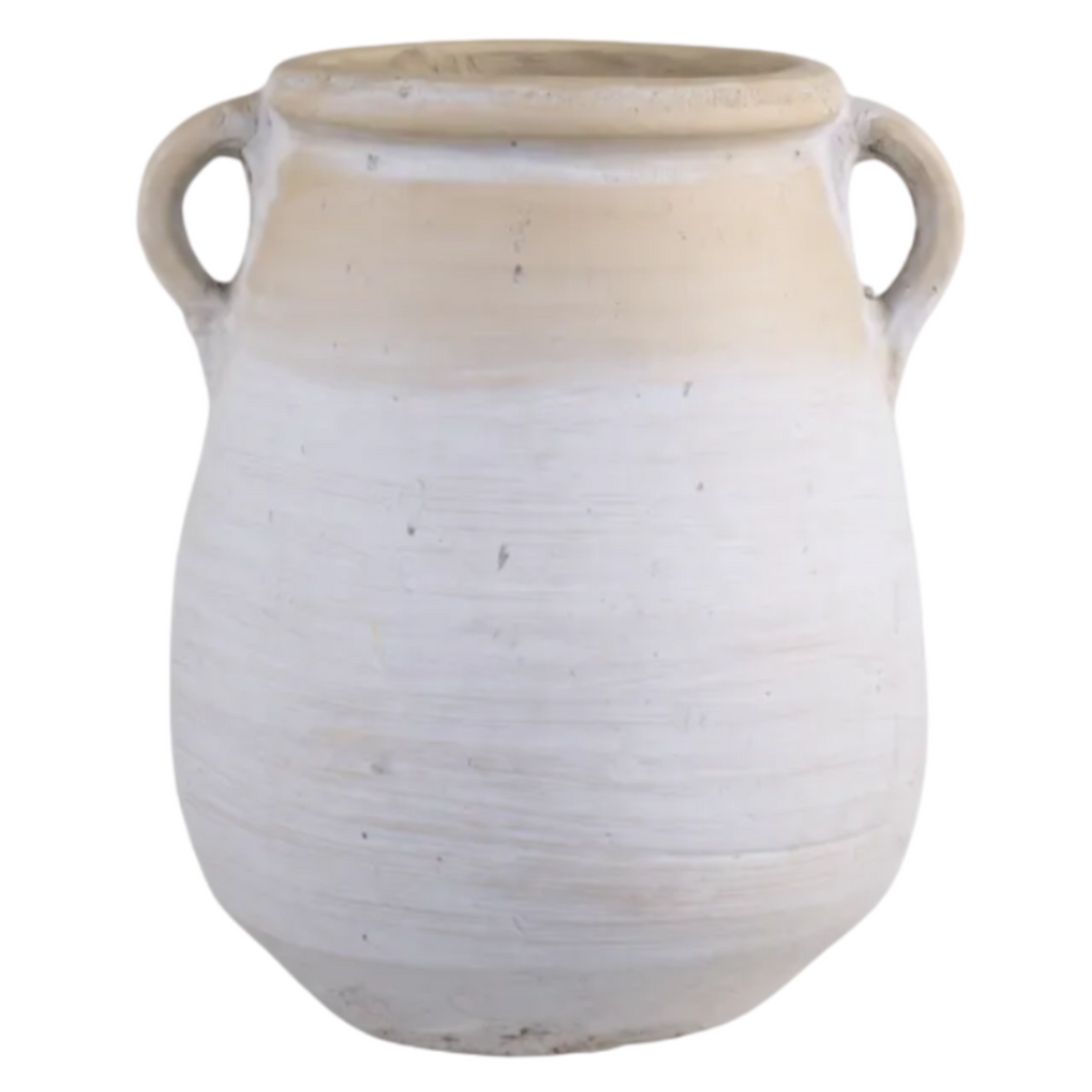Chic Antique Vase aus Zement in Creme als dekorative Vase im Landhausstil