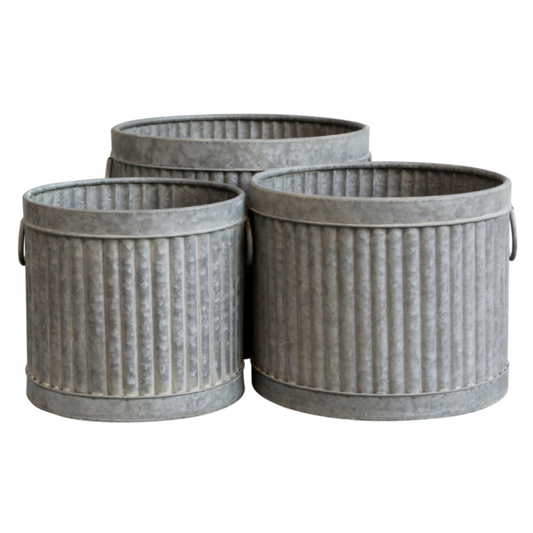 Chic Antique Übertopf Set in Antique Messing aus Zink mit dekorativen Rillen im Landhausstil