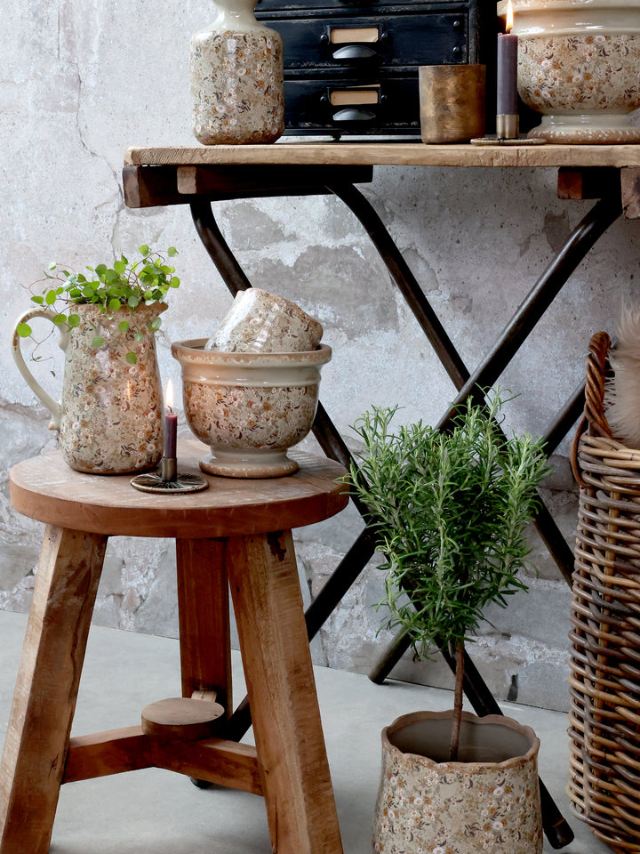 Chic Antique Evry Blumentopf mit floralem Muster aus Keramik dekoriert im Vintage Landhausstil