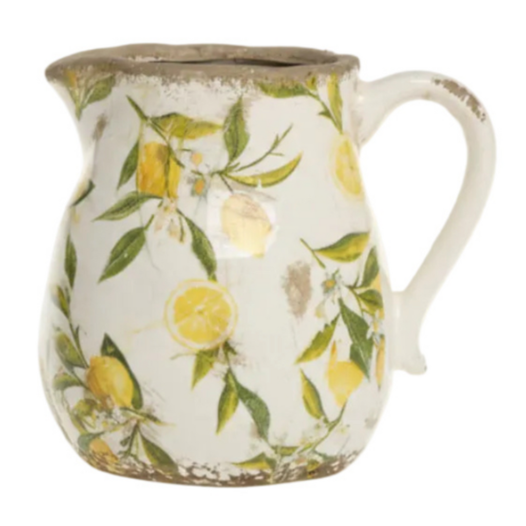 Chic Antique Limonen Kanne mit Zitronenmotiv aus Keramik in Creme im mediterranen Landhausstil