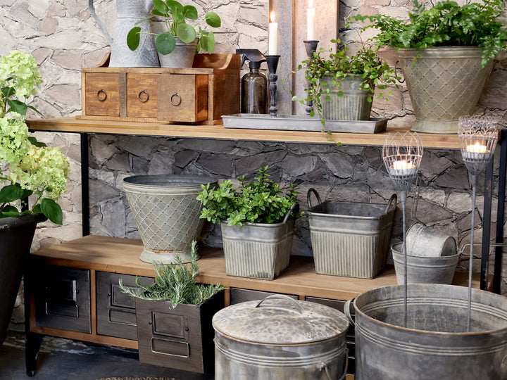 Chic Antique Blumentöpfe aus Antique Zink mit Griffen als dekoratives Pflanztopf Set im Landhausstil