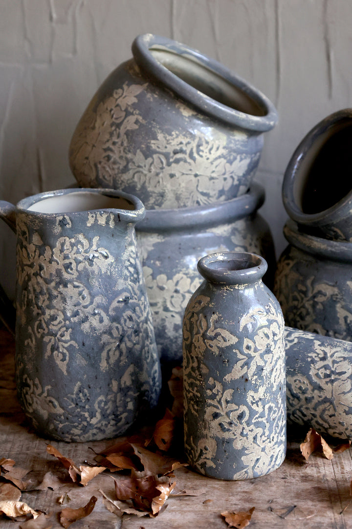 Chic Antique Antibes Keramik Blumentöpfe mit floralem Muster im Vintage Landhausstil