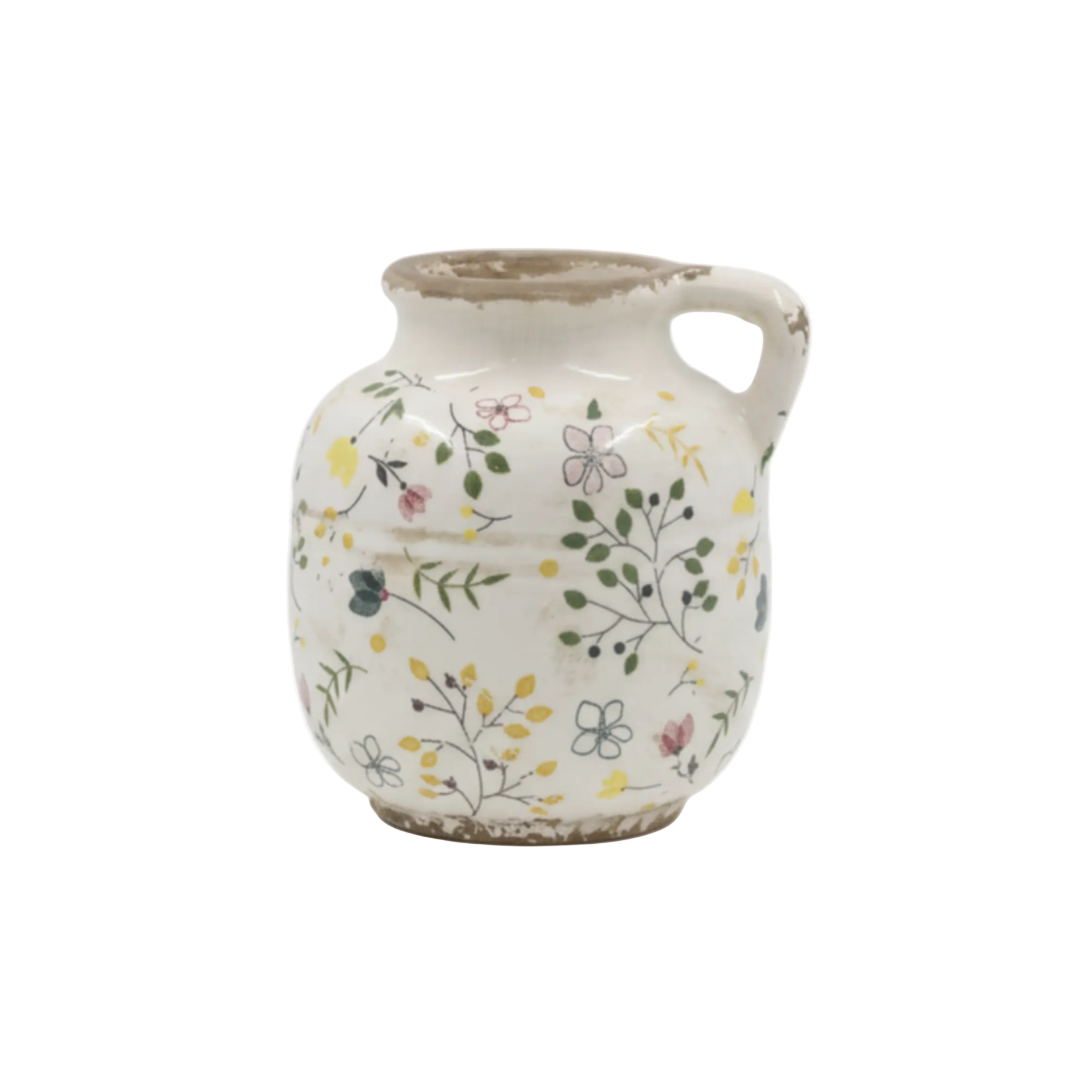 Chic Antique Cavaillon Keramik Vase mit Blumenmotiv in Creme im Shabby Chic Stil