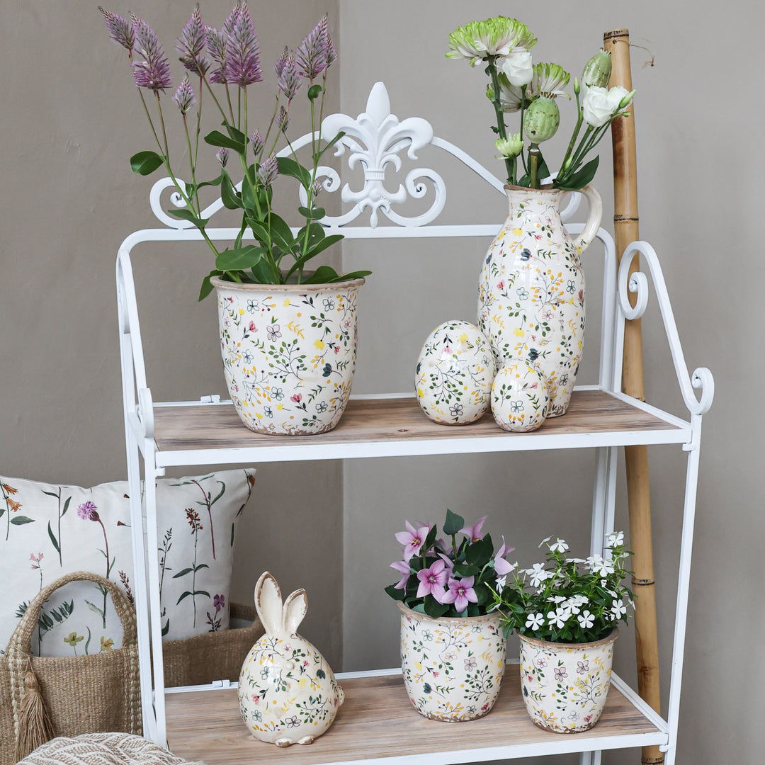 Chic Antique Cavaillon Keramik Vase mit Blumenmuster im skandinavischen Landhausstil