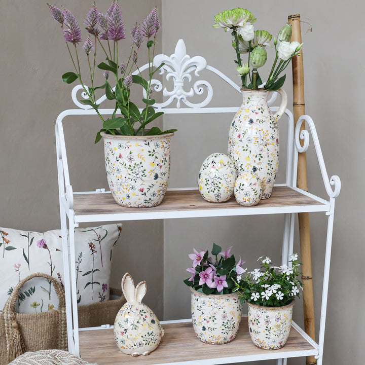 Chic Antique Cavaillon Keramik Vase mit Blumenmuster im skandinavischen Landhausstil