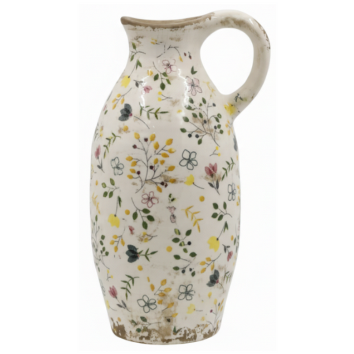 Chic Antique Cavaillon Flasche Keramik Vase mit floralem Blumenmuster Landhausstil