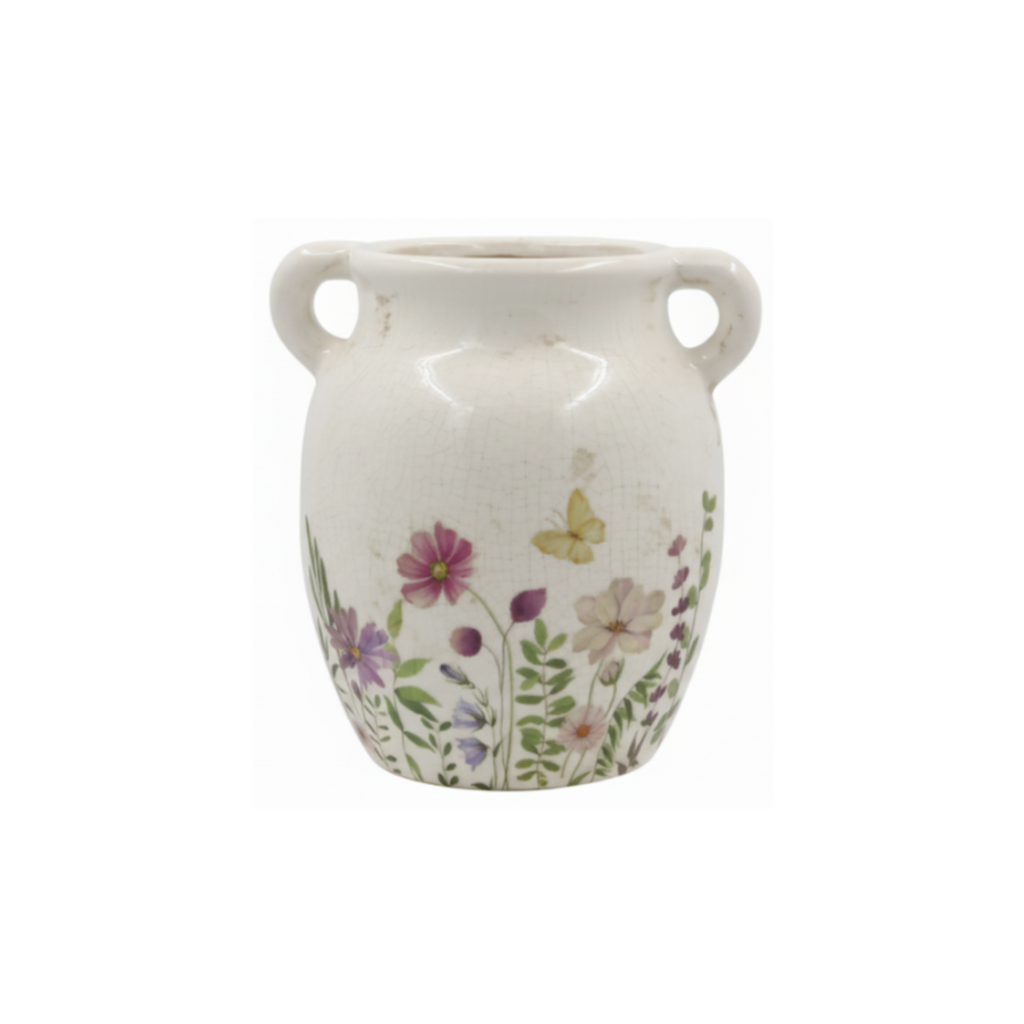 Chic Antique Avignon Kanne Keramik Vase mit floralem Blumenmotiv Landhausstil