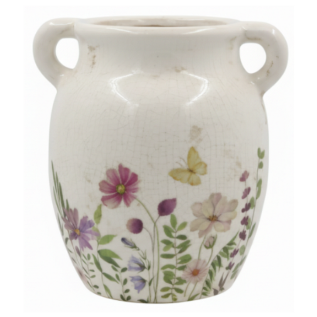 Chic Antique Avignon Kanne Keramik Vase mit floralem Blumenmotiv Landhausstil