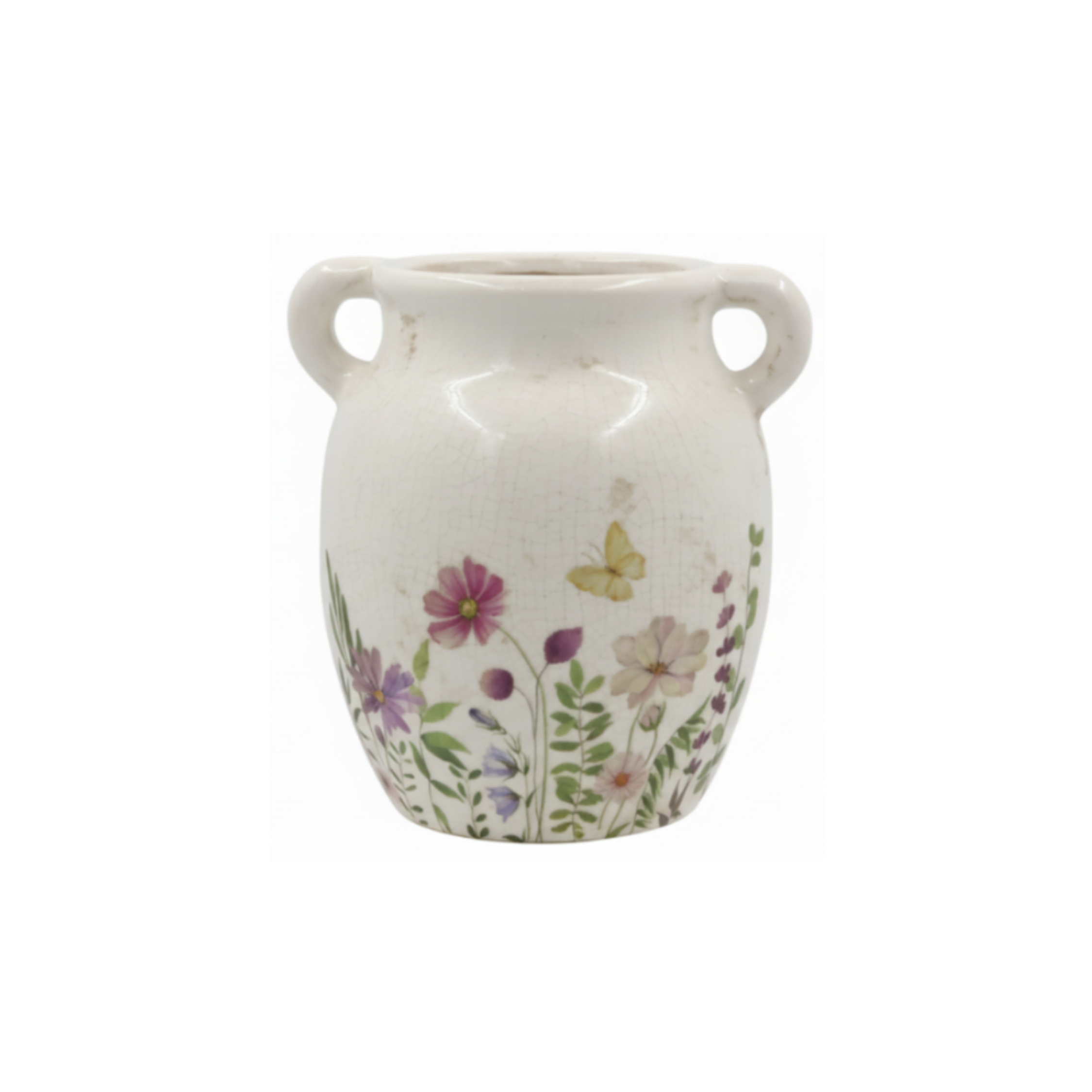 Chic Antique Avignon Kanne Keramik Vase mit floralem Blumenmotiv Landhausstil