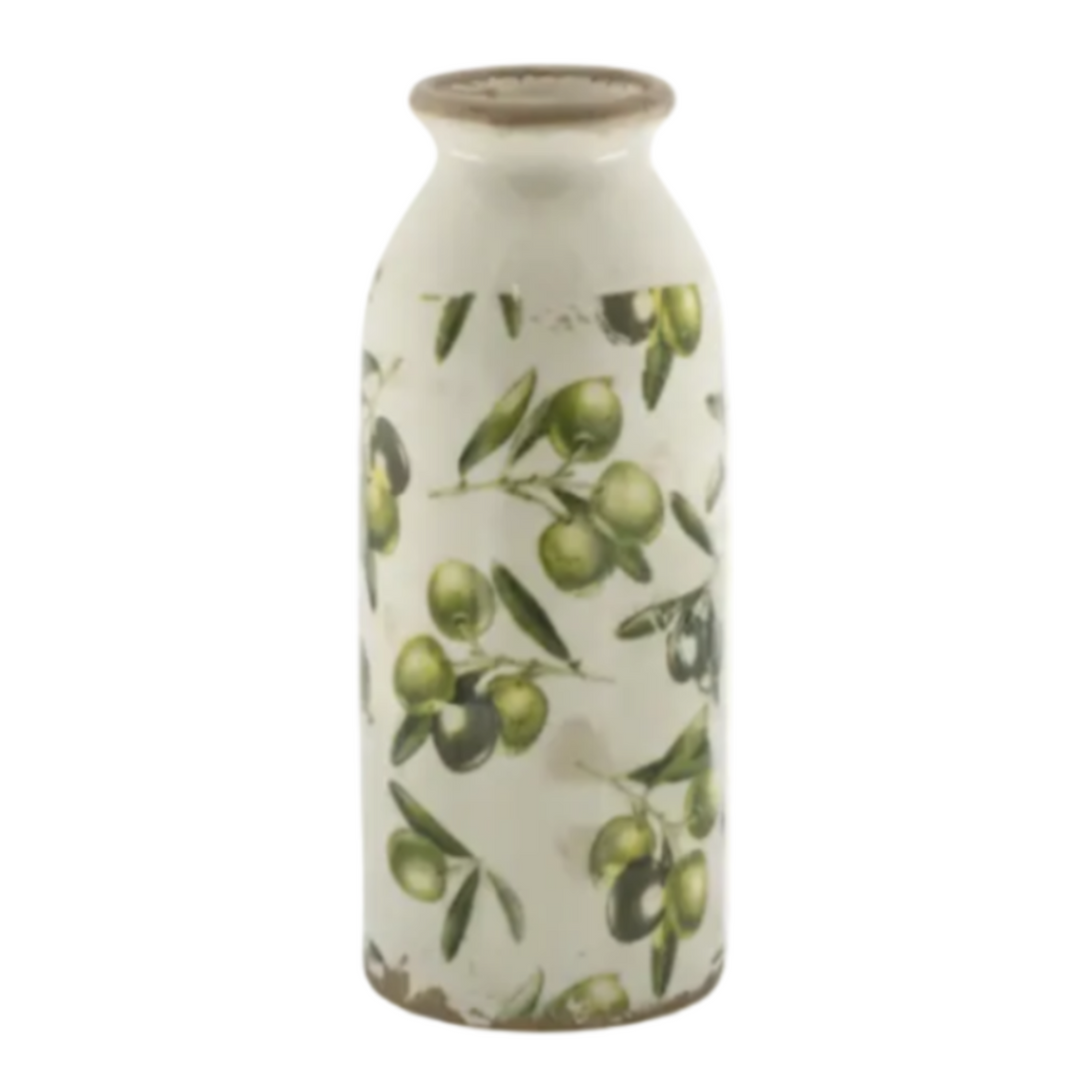 Chic Antique Keramikflasche mit Olivenmuster Vase Olive Vintage Landhausstil