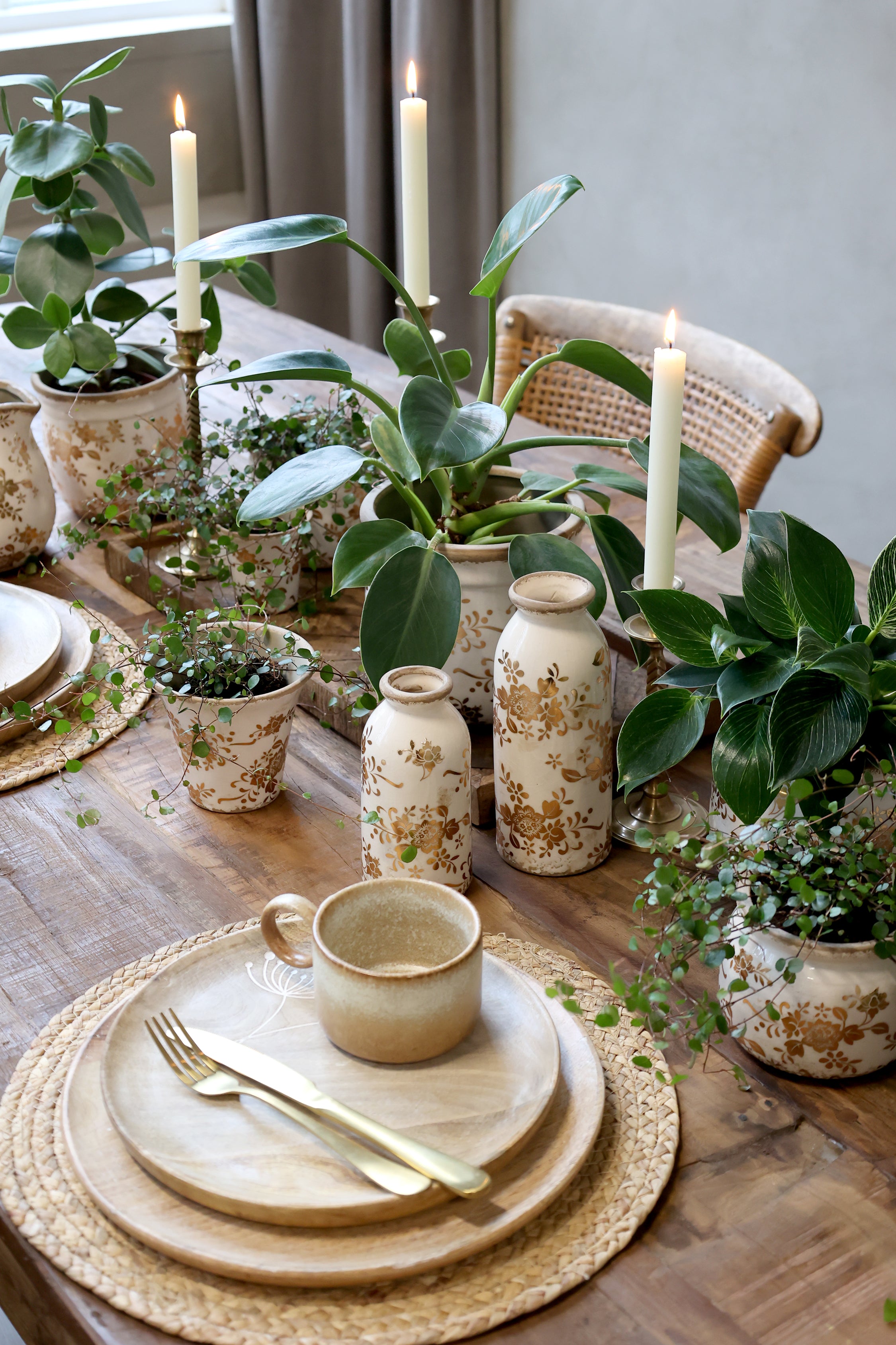 Chic Antique Anniversary Melun Flasche Keramik Vase mit floralem Muster im Landhausstil Tischdekoration