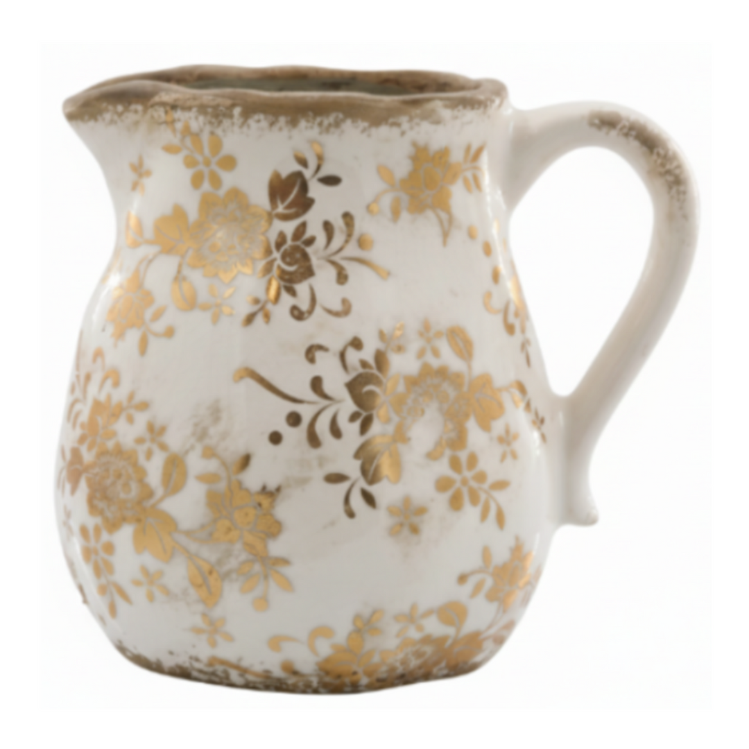 Chic Antique Anniversary Melun Keramik Kanne Antique Messing im Vintage Landhausstil