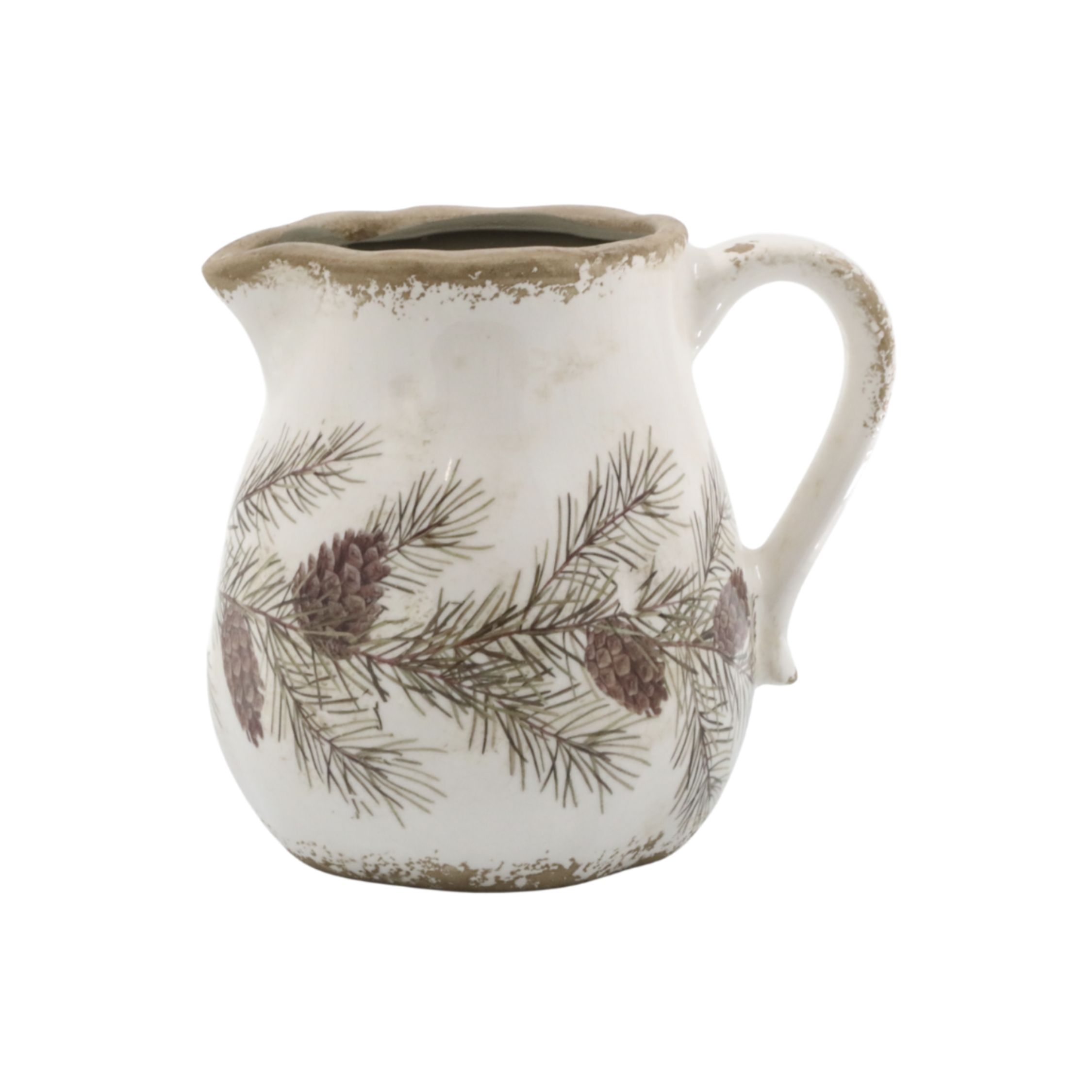 Chic Antique Keramikkanne mit grünem Tannengirlanden-Motiv im Landhausstil