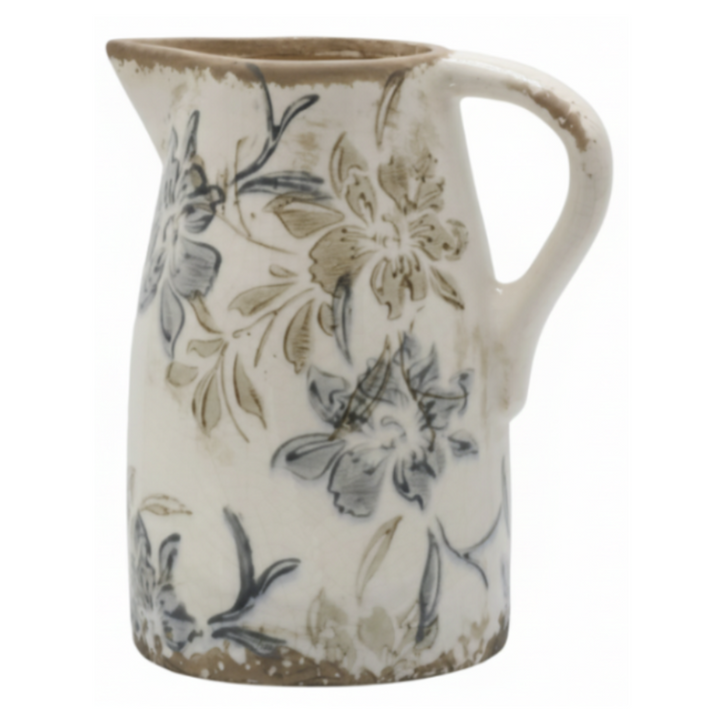 Chic Antique Croix Kanne aus Keramik in Creme mit floralem Blumenmuster