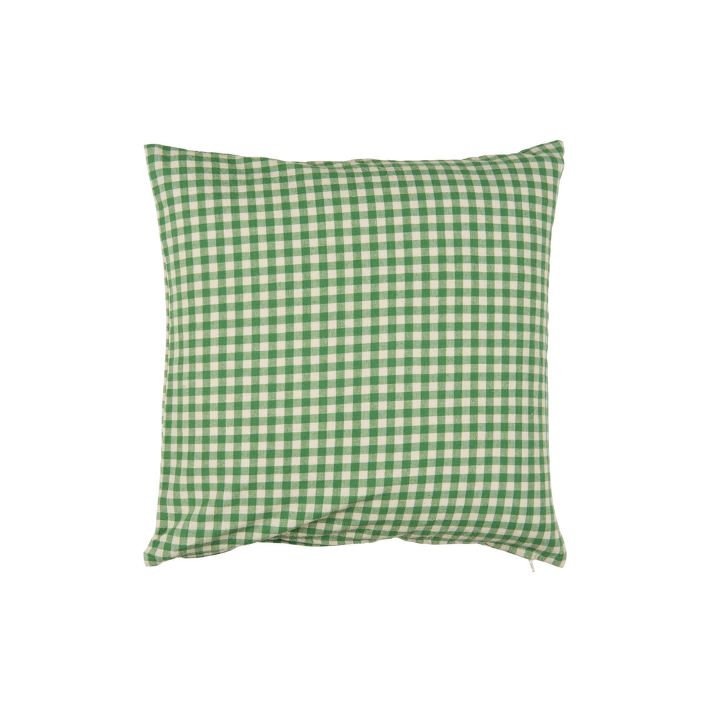 Ib Laursen Kissenbezug Pelle grün mit kleinen naturfarbenen Karos im skandinavischen Landhausstil
