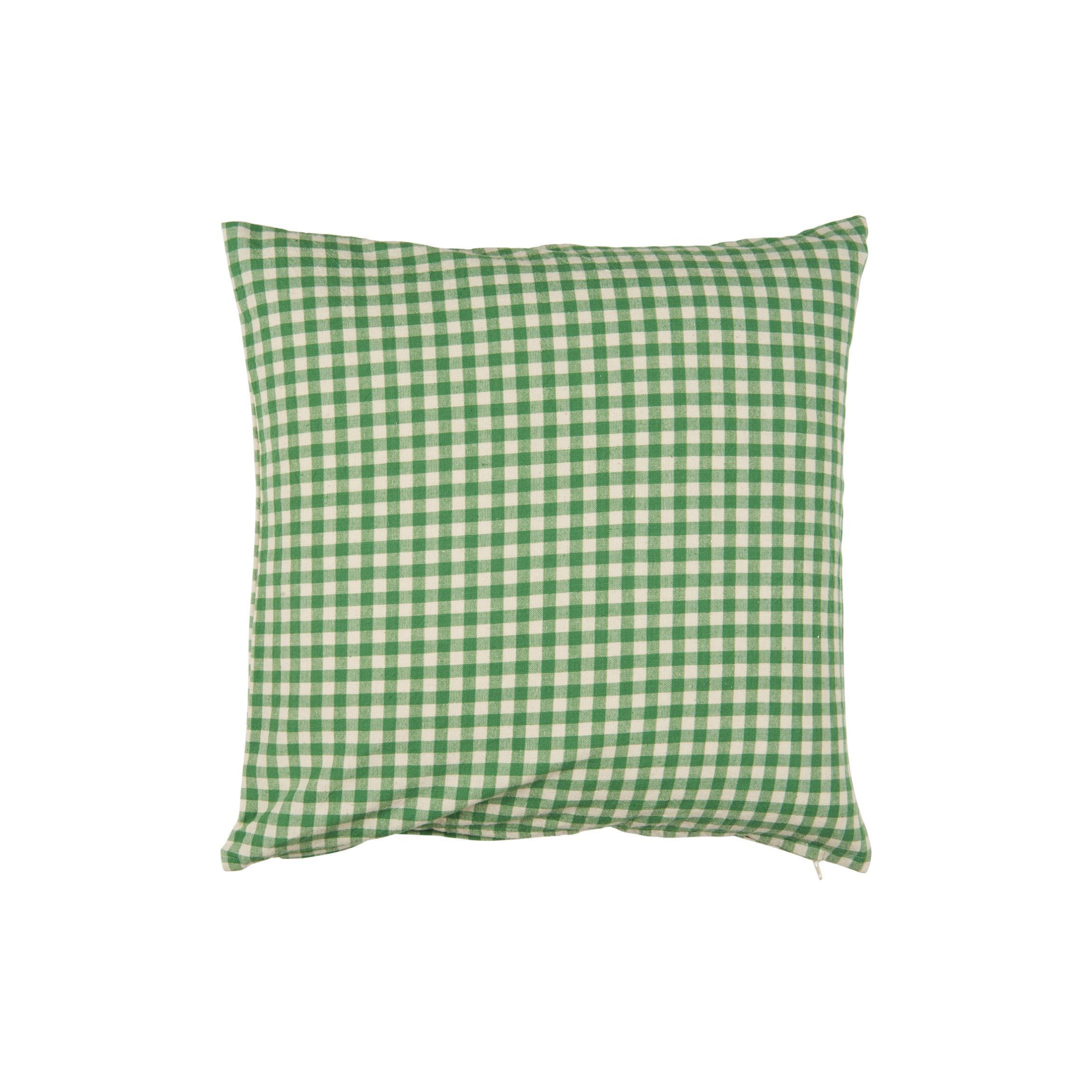 Ib Laursen Kissenbezug Pelle grün mit kleinen naturfarbenen Karos im skandinavischen Landhausstil