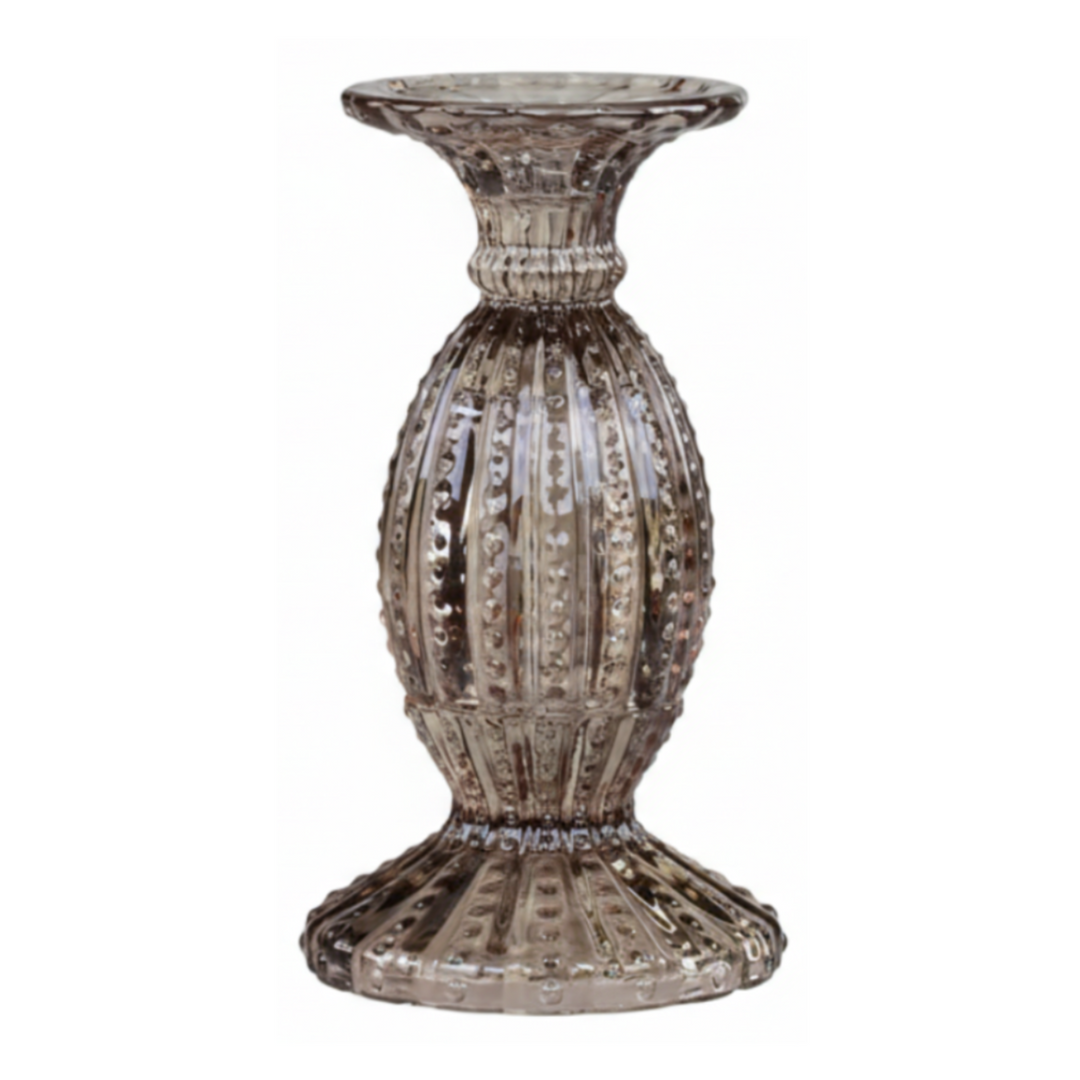 Chic Antique Kerzenständer mit Perlkante Mokka aus Glas freigestellt vor weißem Hintergrund