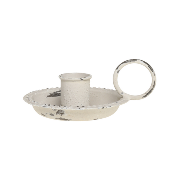 Chic Antique Kerzenhalter Emaille mit Ringgriff im Vintage Landhausstil