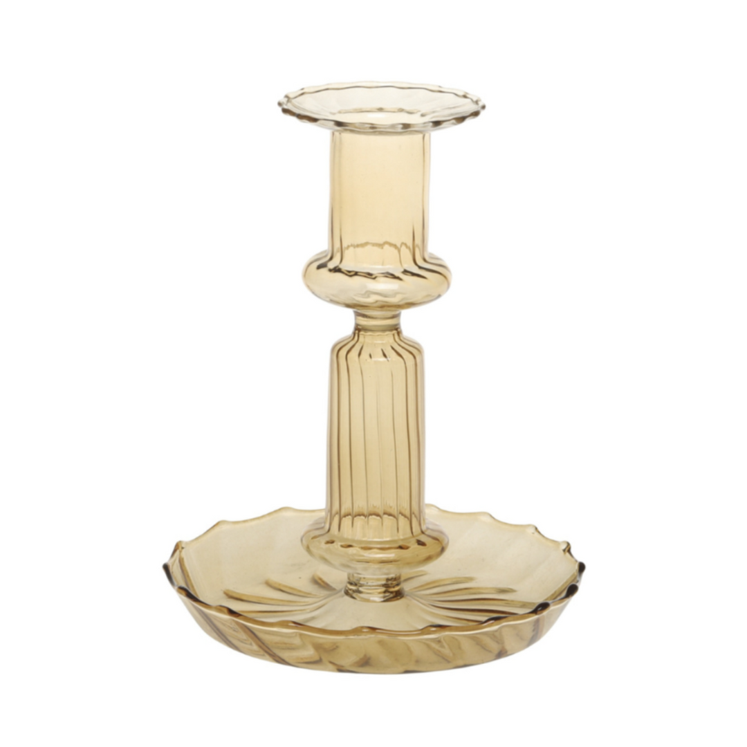 Chic Antique Kerzenständer aus Glas in Bernstein 15 cm Höhe freigestellt