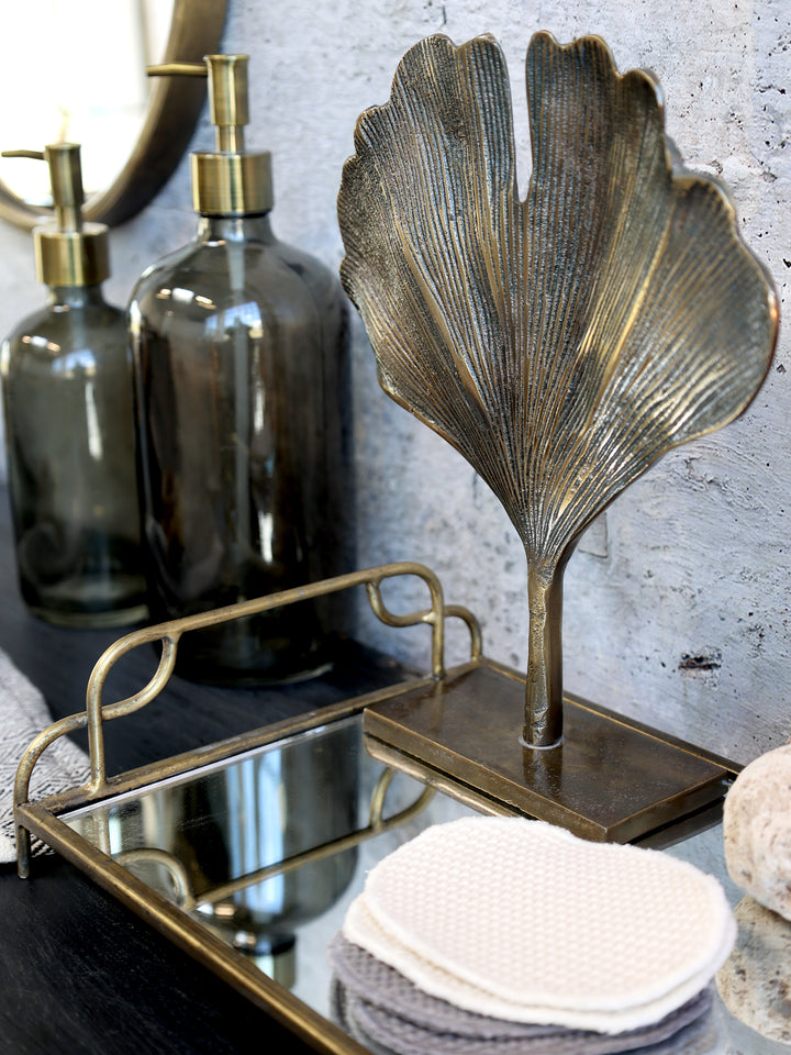 Dekoratives Chic Antique Spiegeltablett aus Messing mit Spiegelglas als Ablage für Badaccessoires im Landhausstil