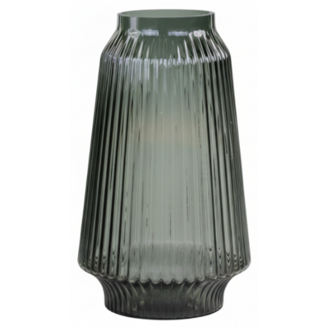 Chic Antique Vase aus Glas mit Rillen in Kohle im skandinavischen Landhausstil