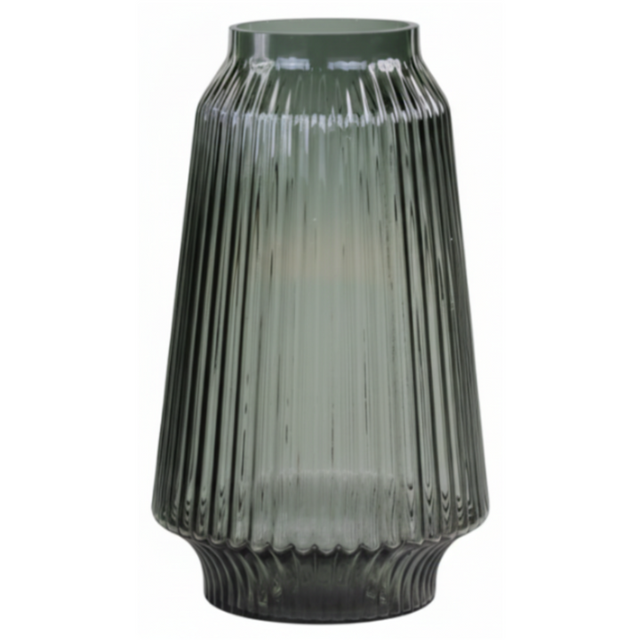 Chic Antique Vase aus Glas mit Rillen in Kohle im skandinavischen Landhausstil