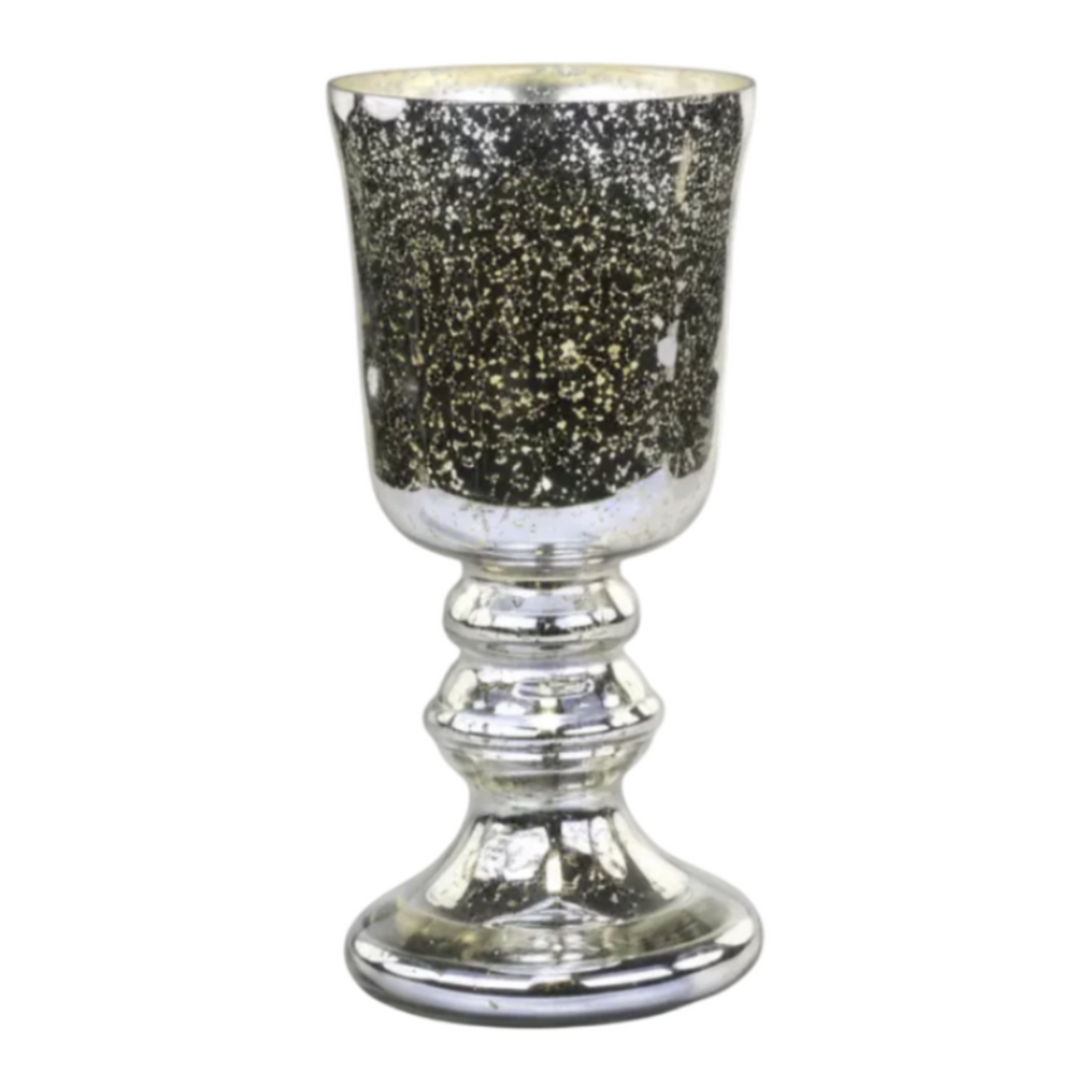 Chic Antique Vase auf Fuß aus Glas in Bauernsilber im Vintage Landhausstil