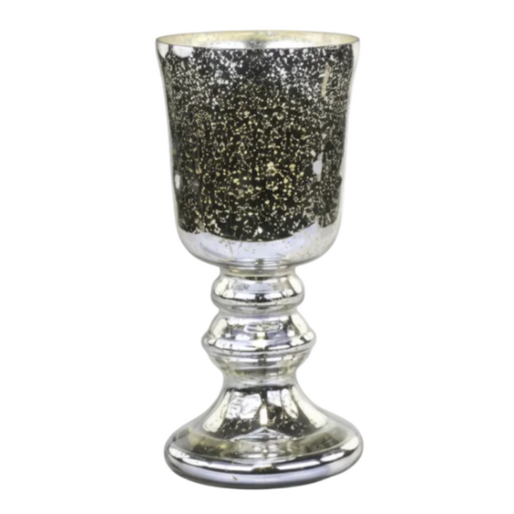 Chic Antique Vase auf Fuß aus Glas in Bauernsilber im Vintage Landhausstil