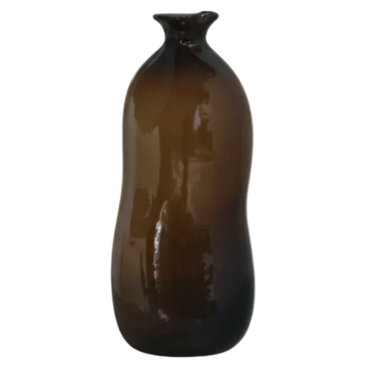 Chic Antique Vase aus braunem Glas im Vintage Landhausstil