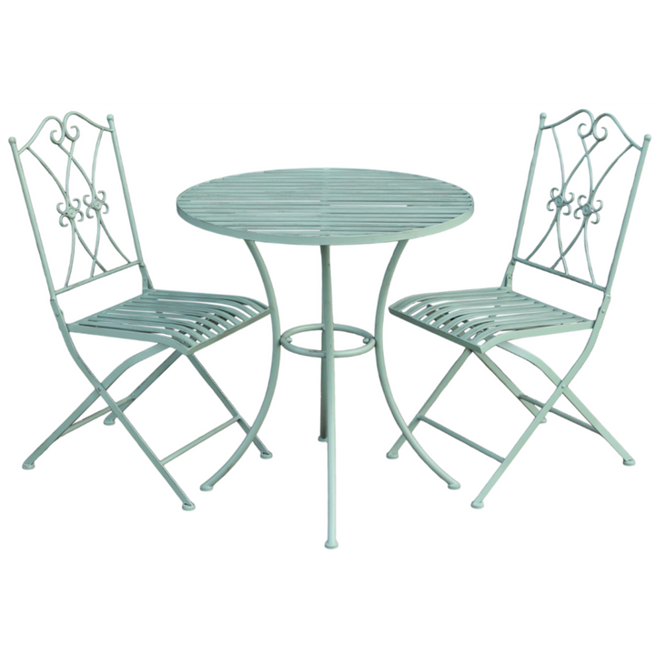 Chic Antique Bistrotisch mit 2 Stühlen in Antique Verte im französischen Landhausstil