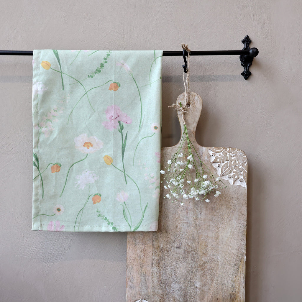 Aix Geschirrtuch grün mit Blumen