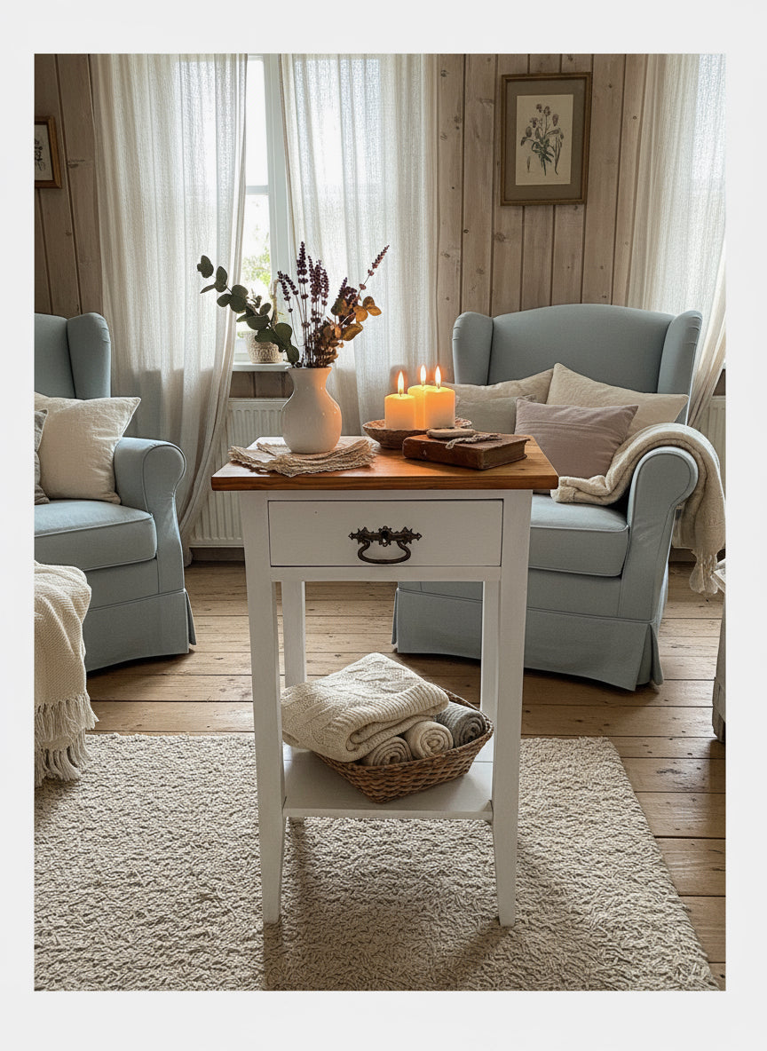 Antiker Beistelltisch, Naturplatte, Shabby Chic