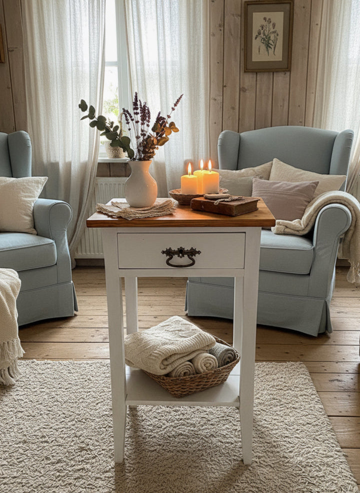 Antiker Beistelltisch, Naturplatte, Shabby Chic
