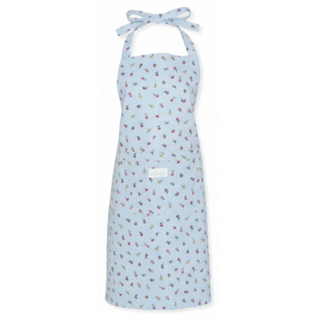 GreenGate Schürze Lianca Hellblau mit floralem Muster aus Baumwolle im skandinavischen Landhausstil