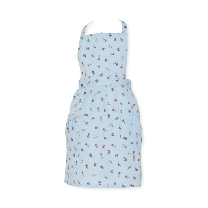 GreenGate Kinderschürze Lianca Hellblau mit floralem Muster aus Baumwolle für Kinder im skandinavischen Landhausstil