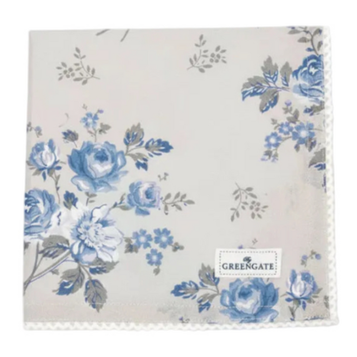 GreenGate Stoffserviette Harmony hellgrau mit floralem Muster und Spitze im skandinavischen Landhausstil