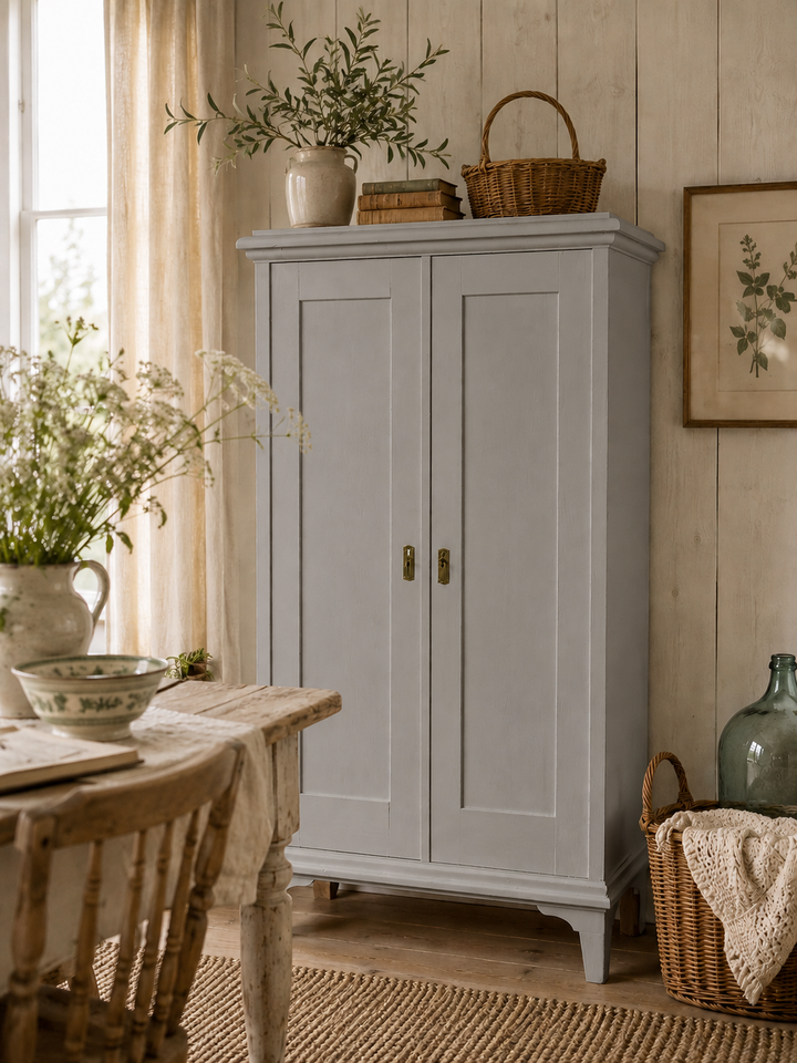 Antiker Schrank Hellgrau Mooreiche Shabby Chic