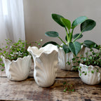 Fayence Blumentopf mit Blättern