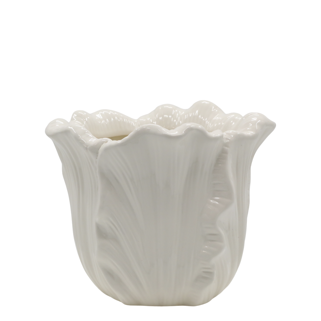 Fayence Blumentopf mit Blättern