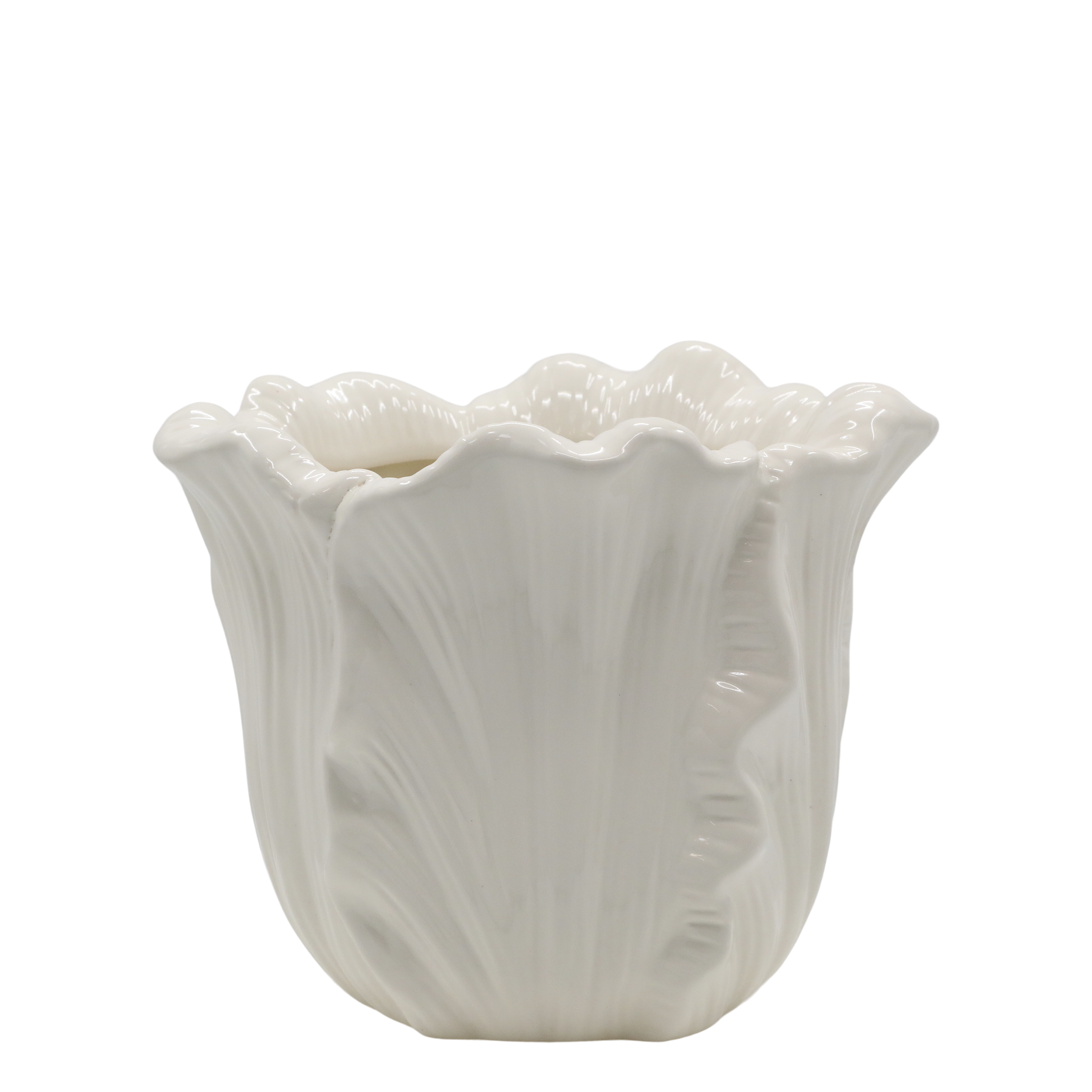 Fayence Blumentopf mit Blättern