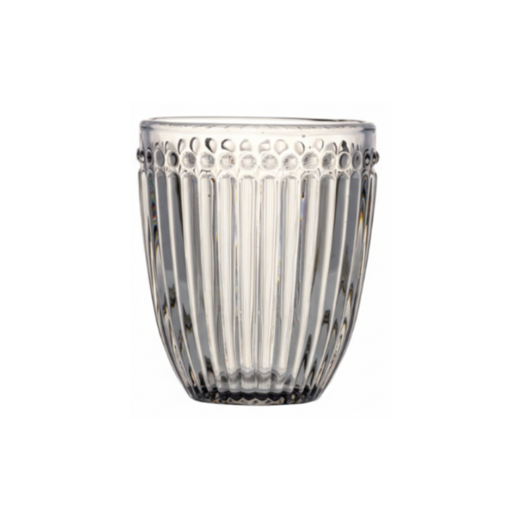 GreenGate Wasserglas Alice Grau aus Glas mit geriffelter Struktur