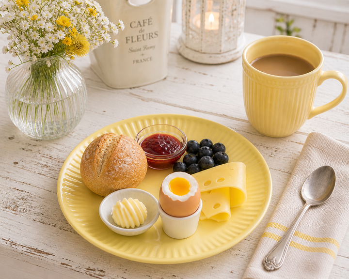 IB Laursen Frühstücksteller Mynte Lemonade 19,5 cm mit Frühstück und Ei in gemütlicher Shabby Chic Kaffee Szene