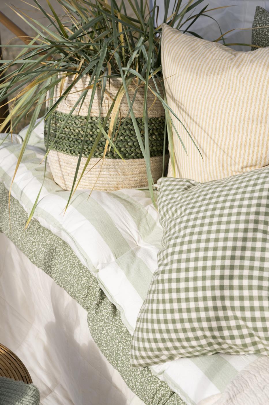 Korbsatz 3er Set creme mit grünem Streifen