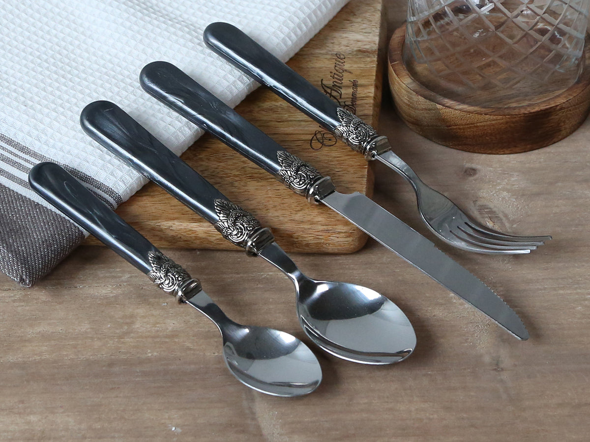 Linas Besteck Antique Kohle mit Silber Deko 4er Satz