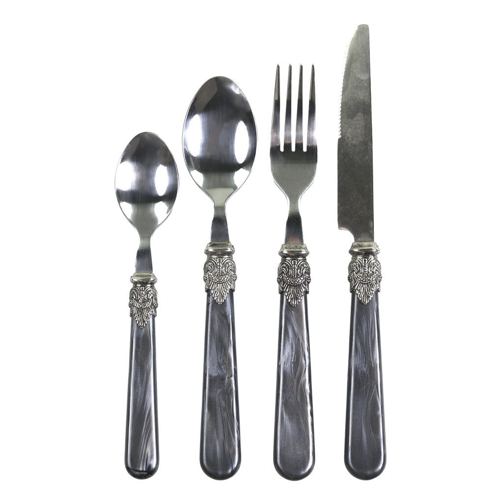 Linas Besteck Antique Kohle mit Silber Deko 4er Satz